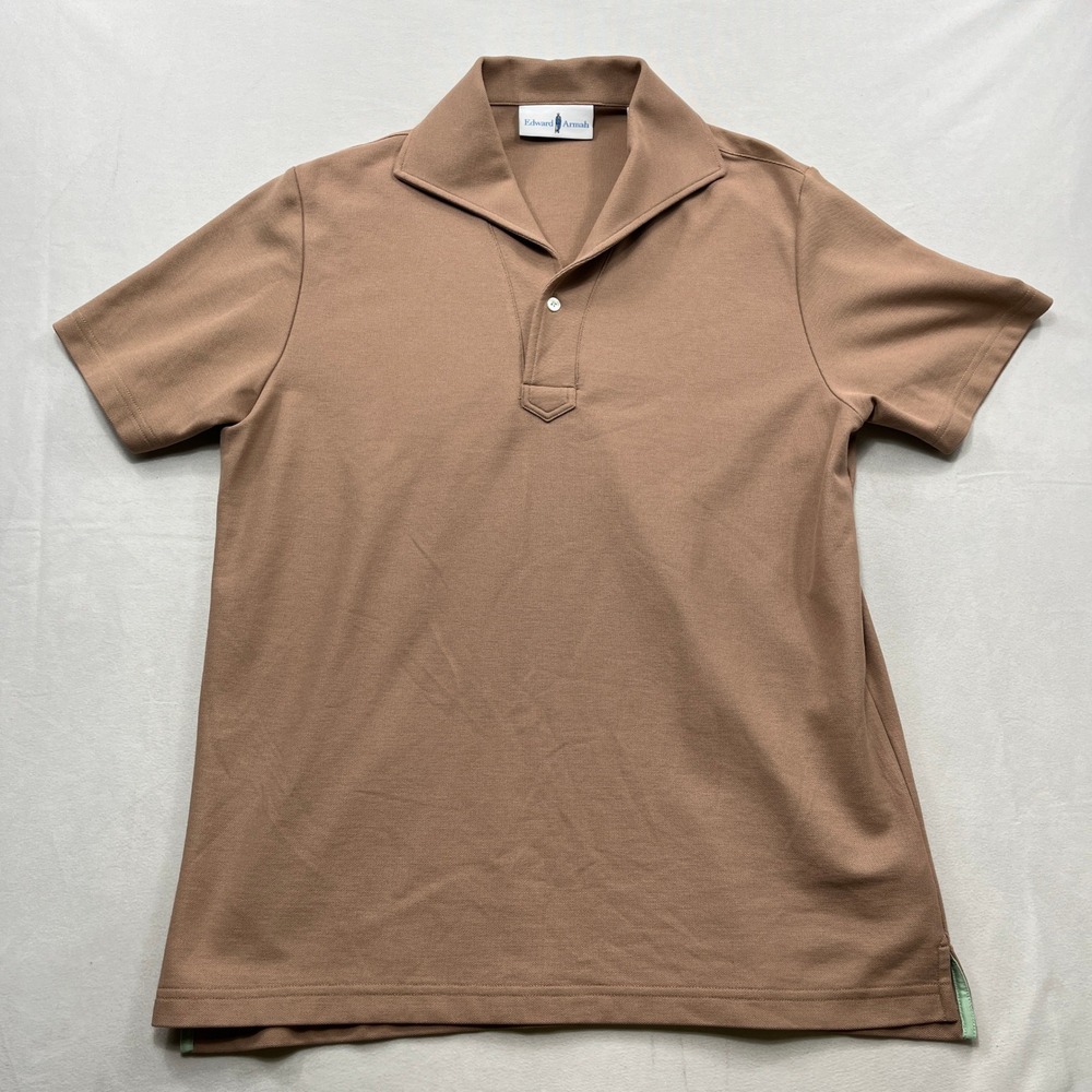 Edward Armah Polo Shirt Short Sleeve Pique Cotton Tan Brown Mens Large